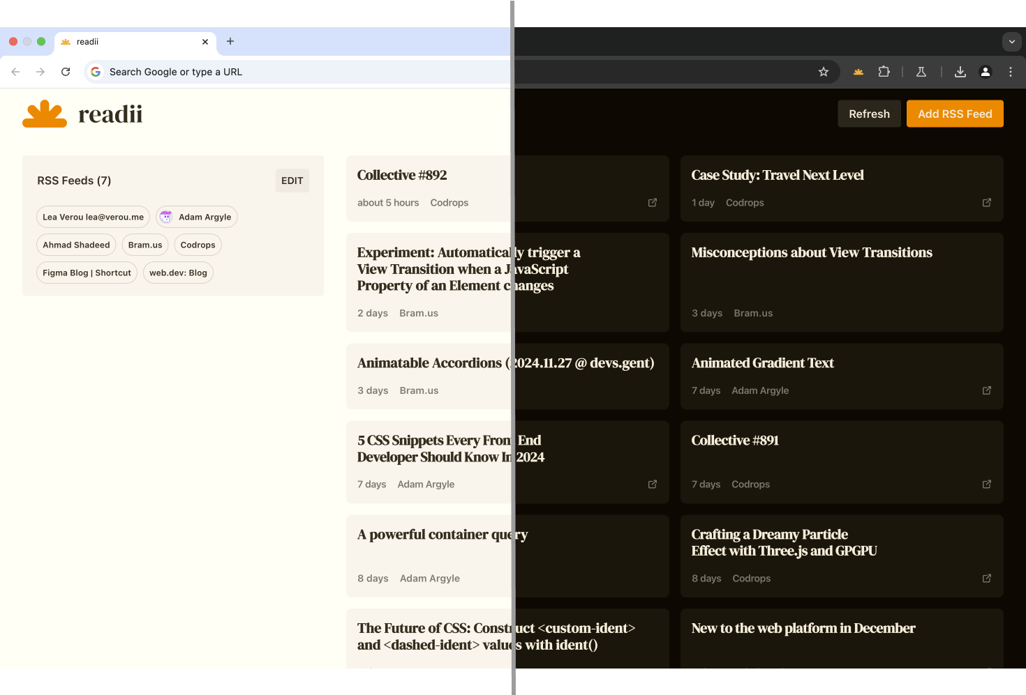 readii mit light und dark theme